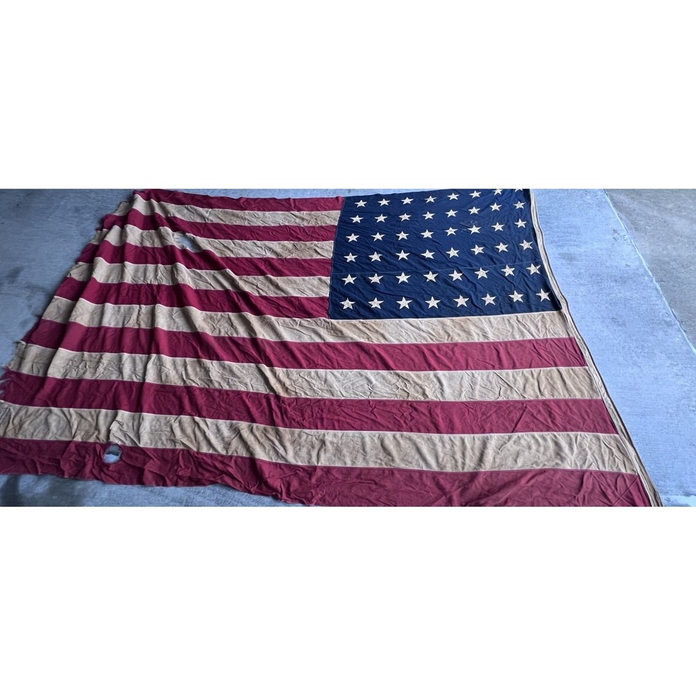 Vintage 48 Star American Flag Large Sewn Stars Stripes Cotton Bunting 8ft x 5ft